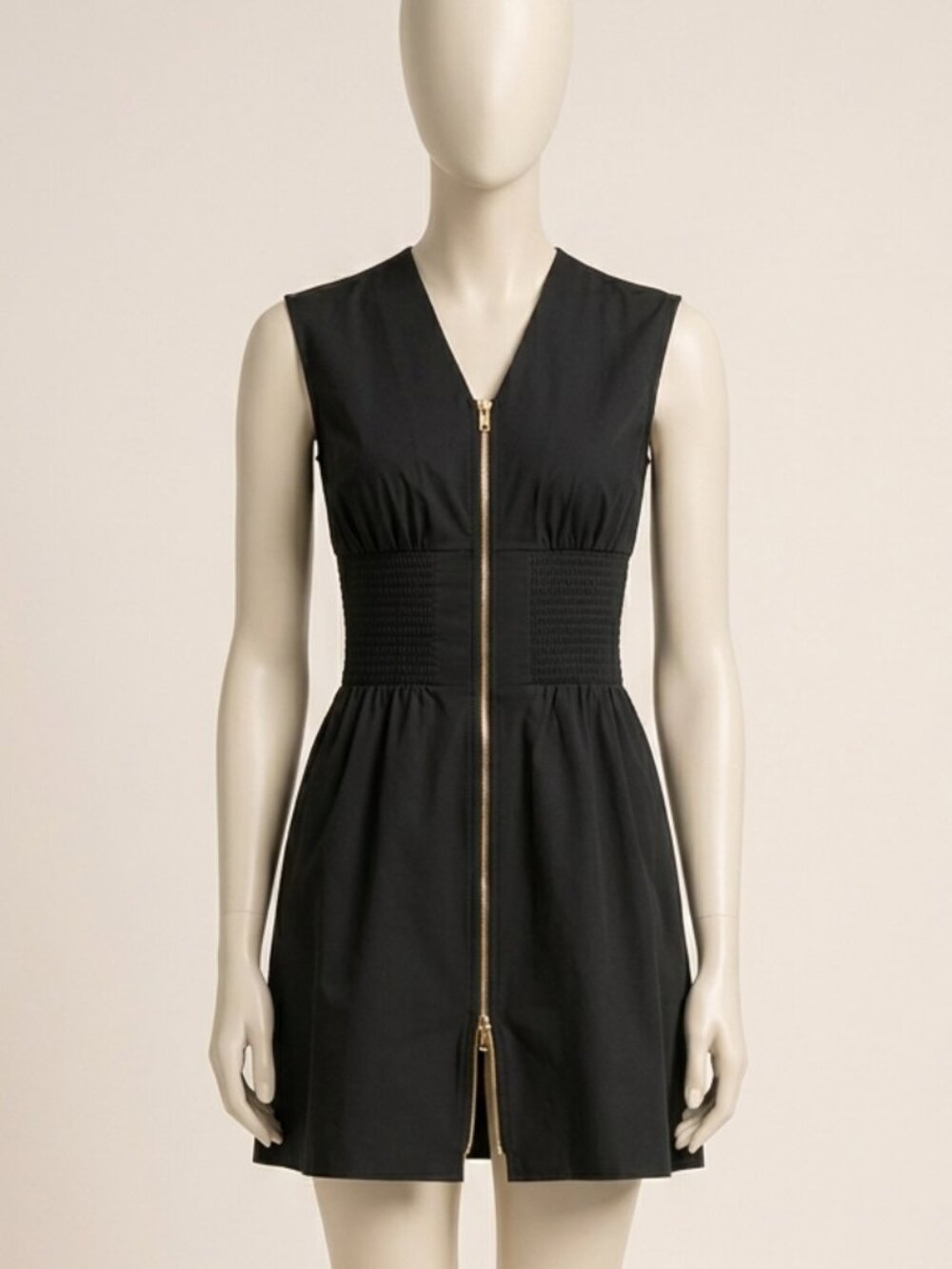 Fisoew Black Sleeveless Tank Mini Dress Zip Front V Neck Size M New